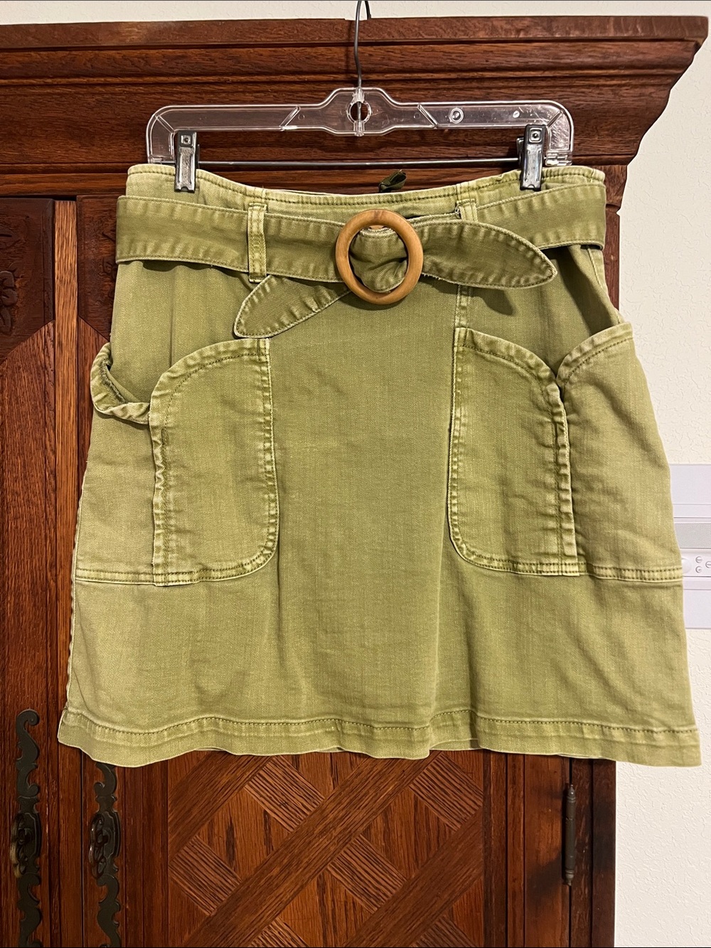 Pilcro & the Letterpress by Anthropology Olive Green Mini Skirt with Wooden Ring